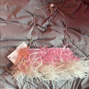 Zara silver sequin and feather bag -NWT